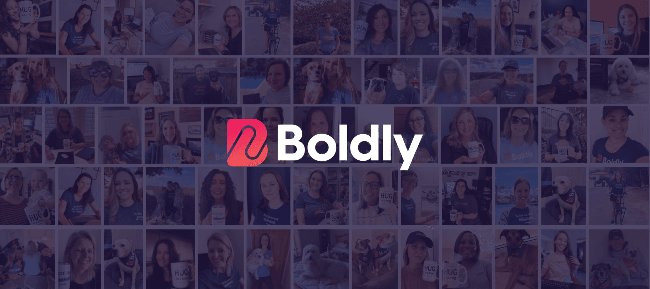 Boldly logo overlaid on top of Boldly team photos.